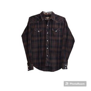Cowboy Legend Brown Black Plaid Pearl Snap Button Rodeo Boys Western Shirt XL